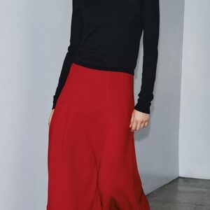 Zara ZW COLLECTION CAPE MIDI SKIRT Red A-Line Skirt XS